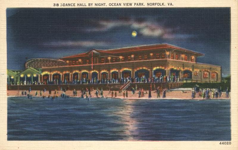 Dance Hall at Night at Ocean View Park - Norfolk VA, Virginia - Linen