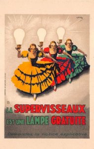 LA SUPERVISSEAUX EST UNE LAMPE GRATUITE LIGHT BULBS ADVERTISING POSTCARD c.1910