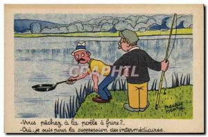 Postcard Old Fishing Fisherman sins You have the frying pan