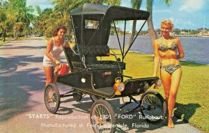 Fort Lauderdale FL Starts 1901 Ford Runabout Beautiful Women Postcard
