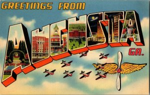 Big Letter Greetings From Augusta GA Wing Propeller Planes Vintage Postcard D53