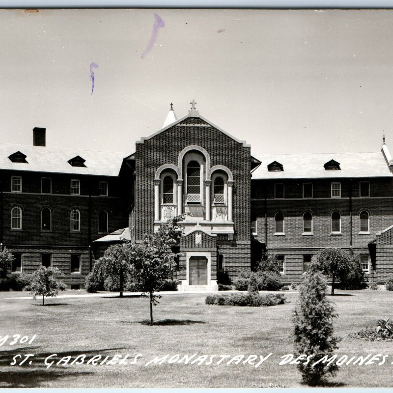 c1950s Des Moines, IA RPPC St. Gabriel's Monastery Church Real Photo PC A107