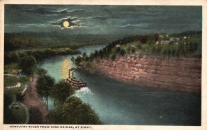 Vintage Postcard Kentucky River From High Bridge At Night Southern Railway KY