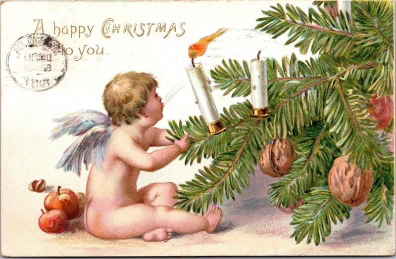 Tucks Angel Candle Xmas Tree A Happy Christmas to You Series 102 Postcard I15