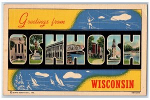 1948 Greetings From Oshkosh Wisconsin WI, Large Letters Posted Vintage Postcard 