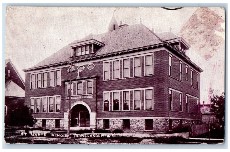1908 St. Mary's School Campus Building Entrance Rhinelander Wisconsin Postcard