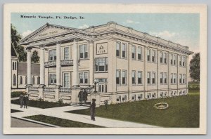 Fort Dodge IA~Masonic Temple Columned Building~Lodge Symbol In Flowers~1920s