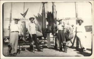 Acapulco Gro Mexico Men w/ Fishing Rods Reels Sword Fish & Turtle GREAT RPPC