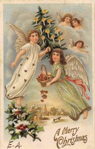 Merry Christmas  Angels Tree Greetings 1906 postcard