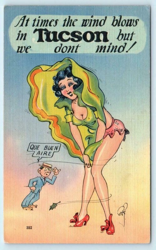 TUCSON, Arizona AZ ~ Comic WIND BLOWS Risque Dress Sexy Exposed 1940s Postcard