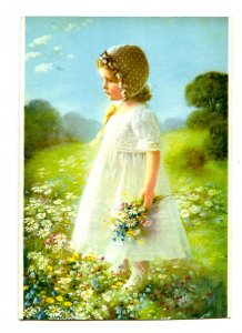 Little Girl with Flowers  (trimmed postcard)