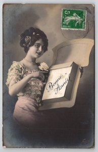 Beautiful Victorian Woman Actress Model RPPC Hand Colored Photo Postcard F24