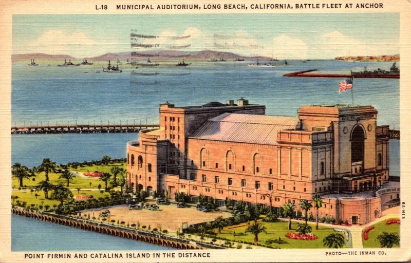 California Long Beach Municipal Auditorium With Battle Fleet At Anchor 1939