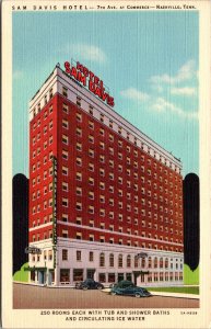 Linen Postcard Sam Davis Hotel 7th Ave at Commerce in Nashville, Tennessee