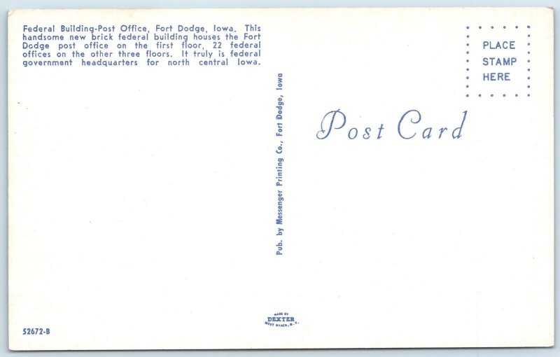 c1960s Fort Dodge, IA Government Federal Building Feds Post Office Govt PC A242