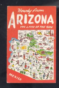 GREETINGS FROM ARIZONA AZ STATE MAP VINTAGE POSTCARD