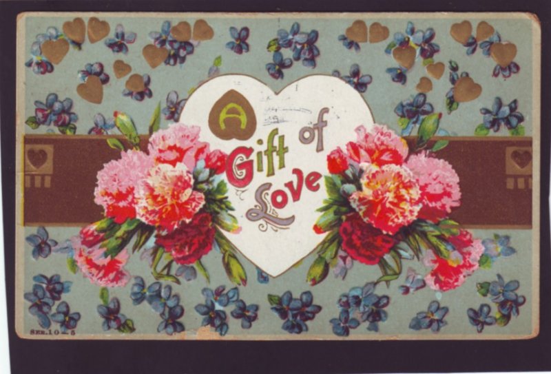 P1369 1905 postcard used flowers heart a gift of love mailed from toledo ohio