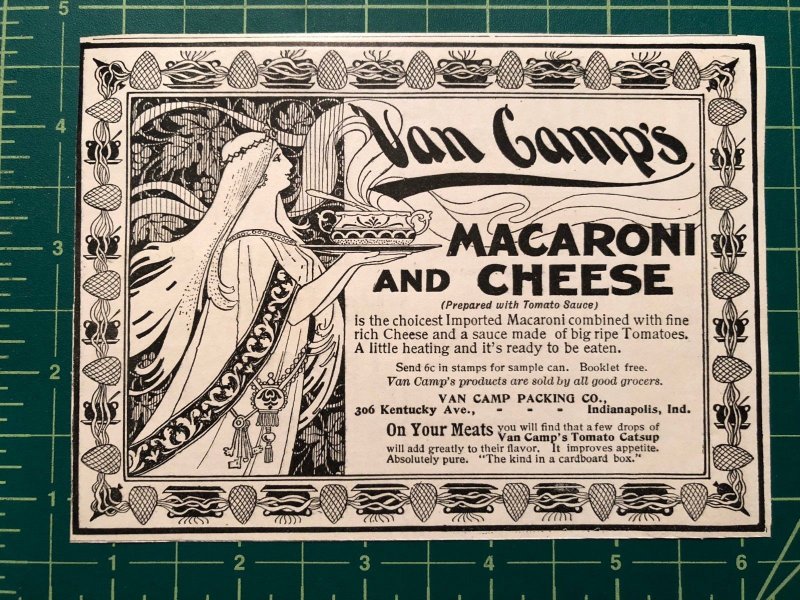 1890s print ad VAN CAMPS MACARONI AND CHEESE > great art nouveau illustration