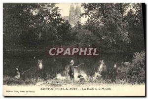 Old Postcard Saint Nicolas du Port Edges of Meurthe Fishermen Fishing Dog Sai...