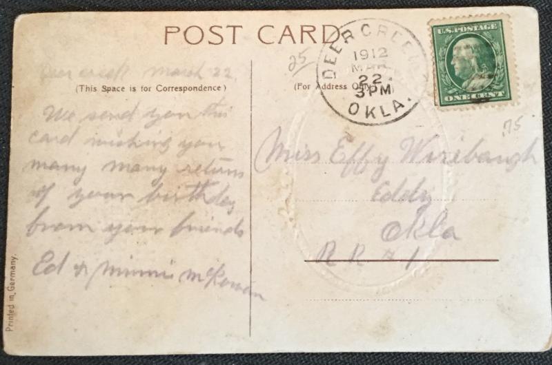 Postcard Used “A Happy Birthday” House/Flowers LB