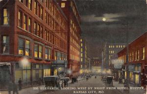 Kansas City Missouri Eleventh Street At Night Antique Postcard K100976