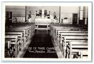 One Of Three Chapels Interior Fort Sheridan Illinois IL RPPC Photo Postcard