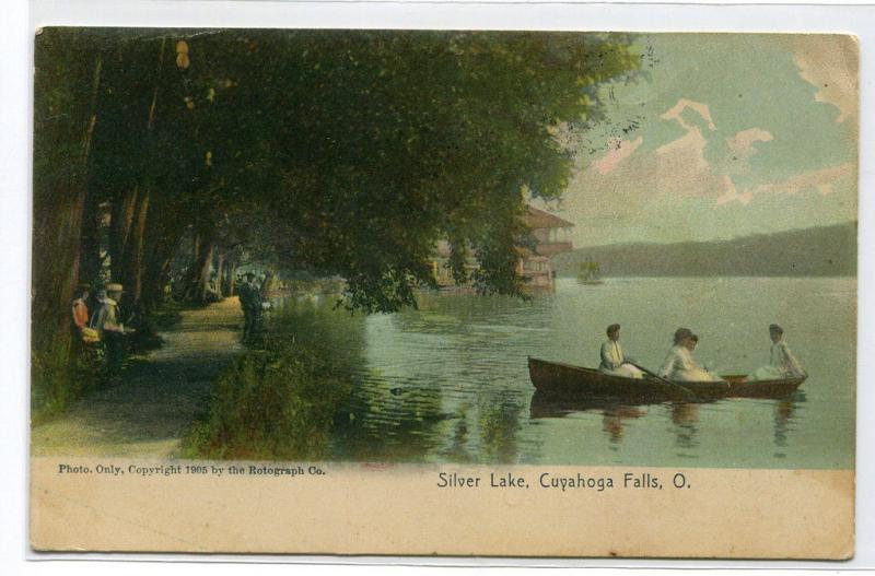 Boating Silver Lake Cuyahoga Falls Ohio 1908 postcard