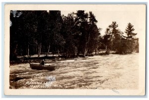 1926 Manistee Lake Scene Boat Child Mancelona MI RPPC Photo Posted Postcard