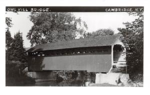 D77/ Cambridge New York NY RPPC Real Photo Postcard c50s Owl Kill Covered Bridge