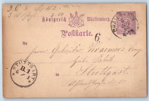 Germany Postcard Kingdom of Wurttemberg Letter K Wurtt Post 1889 Antique Posted