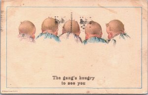 Five Babies The Hang's Hungry To See You Vintage Postcard 09.47