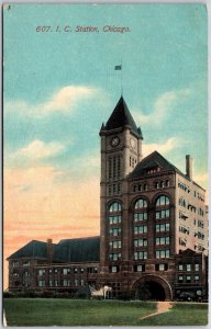 1914 I. C. Station Chicago Illinois IL Chicago Terminal Building Posted Postcard