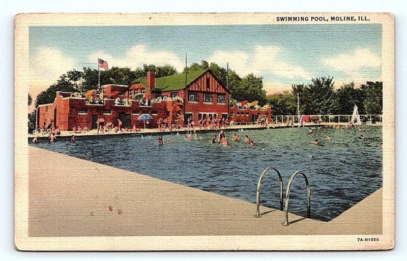 MOLINE, IL Illinois ~ SWIMMING POOL 1940 Curt Teich Linen Hickey Bros. Postcard