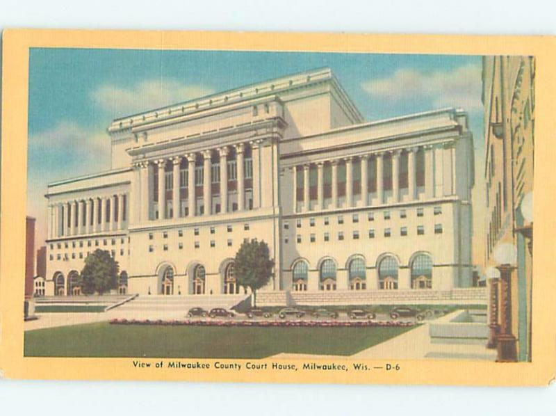 Unused Linen COURTHOUSE SCENE Milwaukee Wisconsin WI d2590