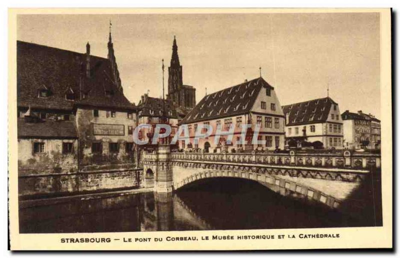 Old Postcard Raven Strabourg Bridge's History Museum and the Cathedral