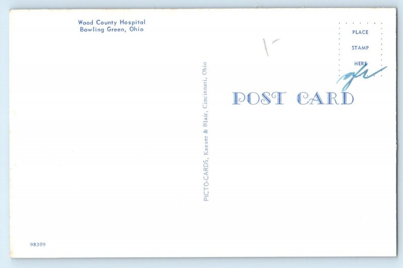 1960 Bowling Green Ohio OH Postcard Wood County Hospital Building Field Unposted
