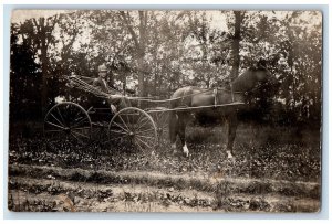 1910 Boy Riding Horse And Wagon Cerro Gordo Illinois IL RPPC Photo Postcard 