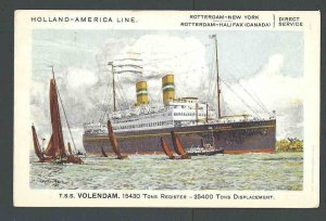 1930 PPC* Holland American Line T S S Volendam Ocean Liner