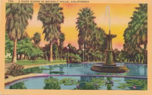 Fountain in Park Scene - Beverly Hills CA, California - Linen