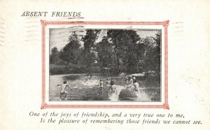 Vintage Postcard 1933 Absent Friends Pleasure Remembering Friendship Greetings
