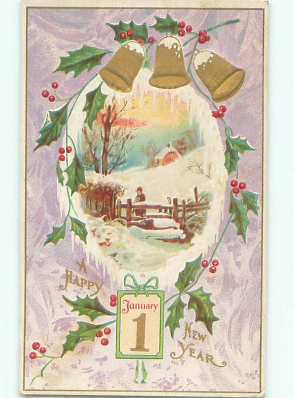 Divided-Back NEW YEAR SCENE Great Postcard AA2109