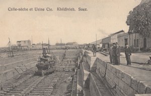 Khedivieh Suez Calle Seche Et Usine Cie Antique Egypt Rare Postcard