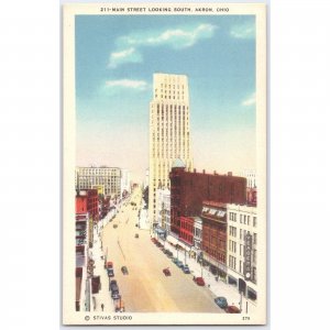 Postcard Main Street Looking South Akron Ohio Architecture