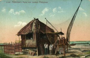 PC PHILIPPINES, FISHERMAN'S HOME AND LAMBAT, Vintage Postcard (B39851)