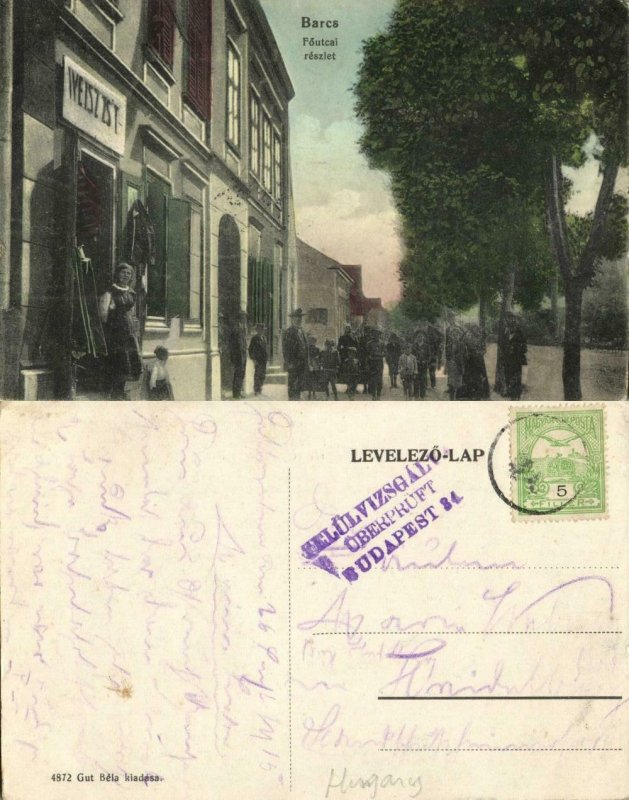 hungary, BARCS, Fóutcai Részlet, High Street (1915) Postcard