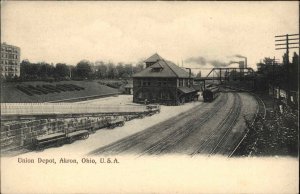 Akron OH Union Railroad Train Station Depot c1910 Vintage Postcard