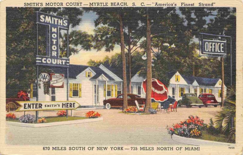 Smith's Motor Court Motel Myrtle Beach South Carolina linen postcard