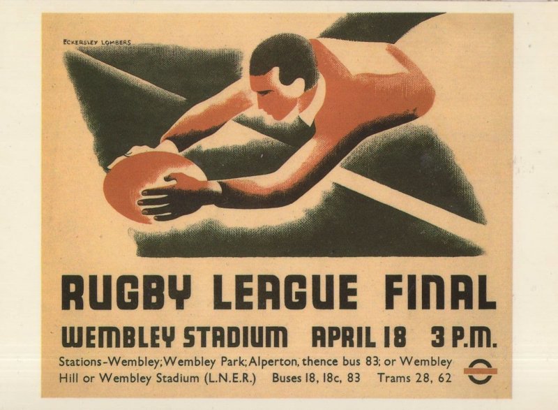 Rugby League 1938 Final London Transport Poster Advertising Postcard
