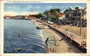 Ocean Gate NJ New Jersey Boardwalk Beach c1930-50s Vintage Postcard