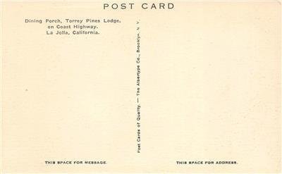 Dining Porch, Torrey Pines Lodge, La Jolla, CA Albertype c1930s Vintage Postcard